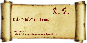 Kádár Irma névjegykártya